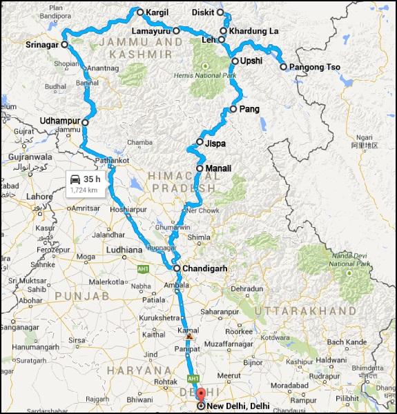 Delhi To Leh Map Road Trip To Leh - What To Pack And Tips: Triphobo